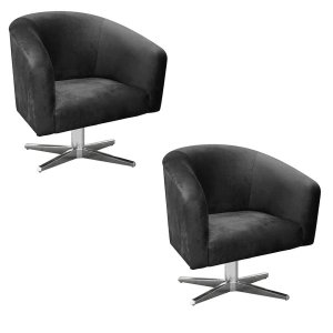 Kit 2 Poltronas Giratória Stella Suede Preto Base Giratória Cromada - D'Rossi