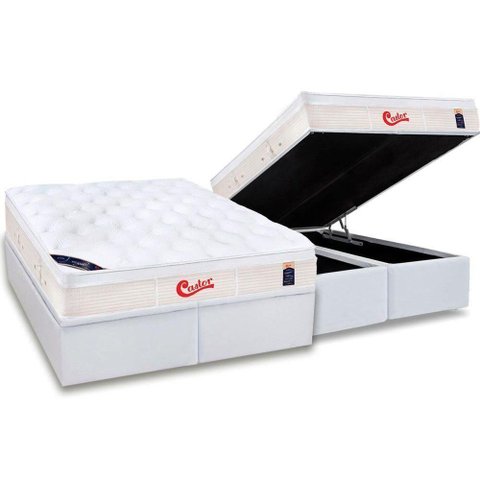 Cama Box Baú King: Colchão Molas Pocket Ensacadas Castor Gold Star Vitagel + Base White(193x203)