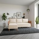 Ver imagem 1 de Sofá Living Roma com Chaise 3 Lugares 1,90m Linho Bege com Braço Corino Caramelo