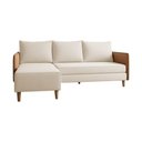 Ver imagem 2 de Sofá Living Roma com Chaise 3 Lugares 1,90m Linho Bege com Braço Corino Caramelo