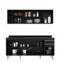 Ver imagem 2 de Kit Armário Aéreo Lavinia com Nicho e Balcão Ágatha 180cm C/ Tampo Preto - Vallisa Decor