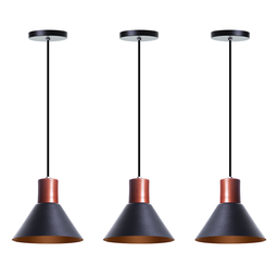 Kit 3 Lustres Pendente Costa Rica 17cm Preto Com Cobre Mesa Balcão Gourmet - 1