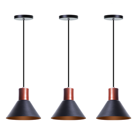 Kit 3 Lustres Pendente Costa Rica 17cm Preto Com Cobre Mesa Balcão Gourmet