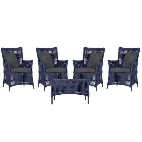 4 Poltronas e 1 Mesa Igapó em Alumínio Pintura Preta Corda Náutica Estofado 11