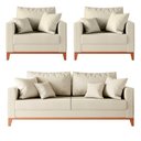 Ver imagem 1 de Kit Sofá 2 Lugares e 2 Poltronas Beny com Base de Madeira Linho Bege