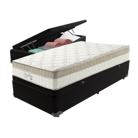 Cama Box Baú com Colchão de Molas Ensacadas Pillow In Anjos King Best Solteiro 88cm Preto