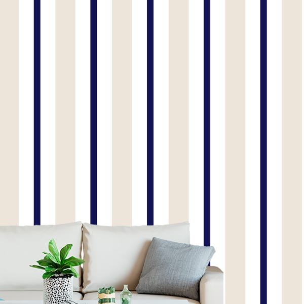 Papel de Parede Adesivo Listrado Azul e Bege - 083 - 1