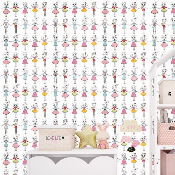 Papel de Parede Adesivo Infantil Bonecas - 058 - 1