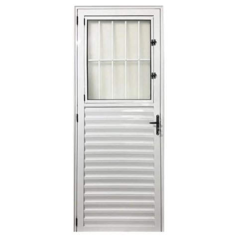 Porta de Giro Alumínio Branco Social c/Grade Veneziana 2V Maxx - 210x80 - Direita