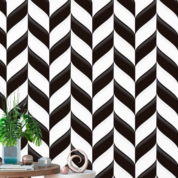 Papel de Parede Adesivo Geométrico Preto e Branco - 164 - 1