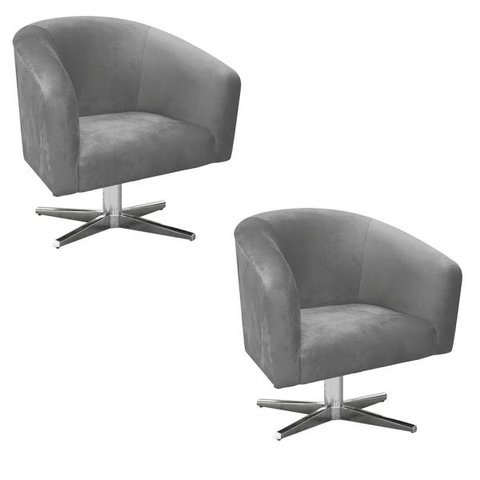 Kit 2 Poltronas Giratória Stella Suede Grafite Base Giratória Cromada - D'Rossi