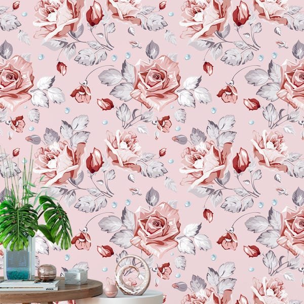 Papel de Parede Adesivo Floral Rosa - 176 - 1