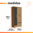 Ver imagem 3 de Guarda Roupas Solteiro 3 Portas 2 Gavetas Coimbra Atacama / Grafite Aramóveis