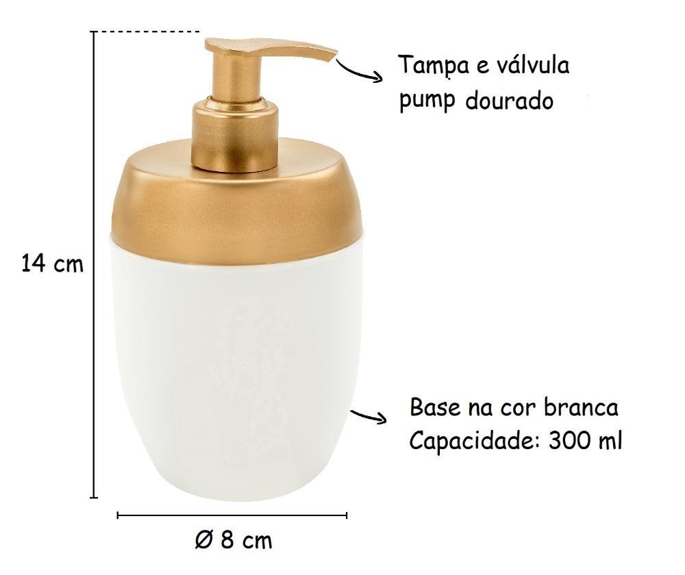 Kit Banheiro Acessórios Lavabo Branco Dourado 3 Peças Forma Dispenser Sabonete Líquido Porta - 2