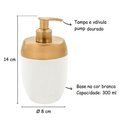 Ver imagem 2 de Kit Banheiro Acessórios Lavabo Branco Dourado 3 Peças Forma Dispenser Sabonete Líquido Porta
