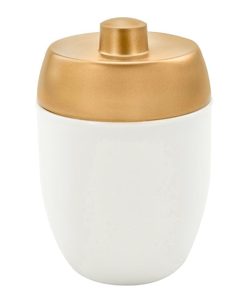 Kit Banheiro Acessórios Lavabo Branco Dourado 3 Peças Forma Dispenser Sabonete Líquido Porta - 5