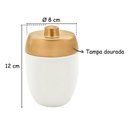 Ver imagem 4 de Kit Banheiro Acessórios Lavabo Branco Dourado 3 Peças Forma Dispenser Sabonete Líquido Porta