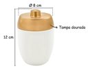 Ver imagem 4 de Kit Banheiro Acessórios Lavabo Branco Dourado 3 Peças Forma Dispenser Sabonete Líquido Porta