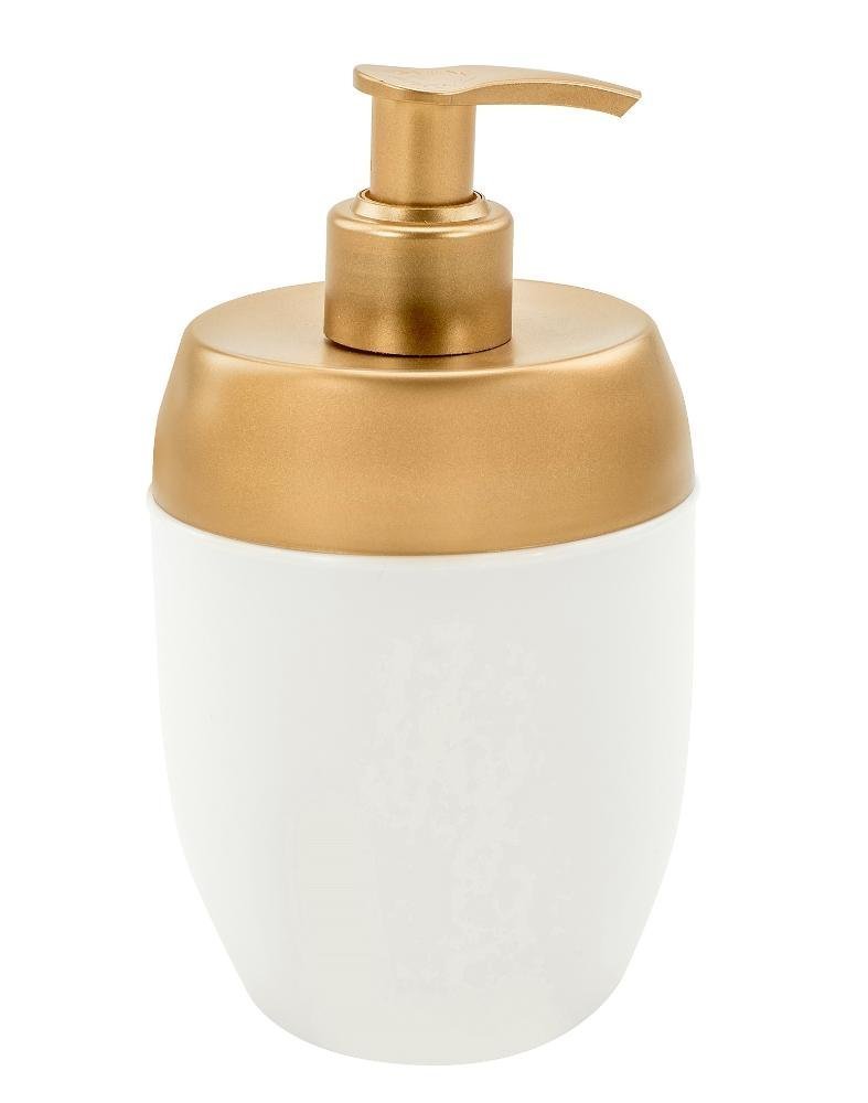 Kit Banheiro Acessórios Lavabo Branco Dourado 3 Peças Forma Dispenser Sabonete Líquido Porta - 3