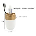 Ver imagem 6 de Kit Banheiro Acessórios Lavabo Branco Dourado 3 Peças Forma Dispenser Sabonete Líquido Porta