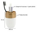 Ver imagem 6 de Kit Banheiro Acessórios Lavabo Branco Dourado 3 Peças Forma Dispenser Sabonete Líquido Porta