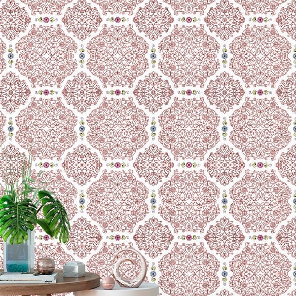 Papel de Parede Adesivo Arabesco Vinho - 046 - 1