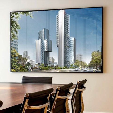 Quadro Decorativo Caixa Arquitetura Moderna Tacolado Moldura Caixa 3cm Madeira sem Vidro 80 X 120cm