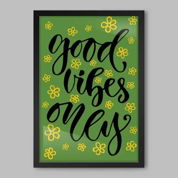 Quadro Frase Good Vibes Only - 20x30cm - Moldura Caixa Preto - 1