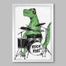 Quadro Dinossauro Rock'n Roll - 45x30cm - Moldura Caixa Branco - 1