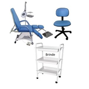 Cadeira de Podologia Azul Semi-elétrica na Elevação com Bandejas Mocho Brinde Fiscomed Kit para Podo