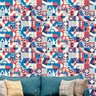 Papel de Parede Adesivo Geométrico Azul e Vermelho - 100 - 1