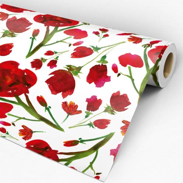 Papel de Parede Adesivo Floral Vermelho - 151 - 3