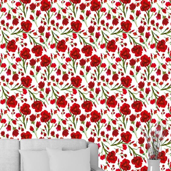 Papel de Parede Adesivo Floral Vermelho - 151 - 1