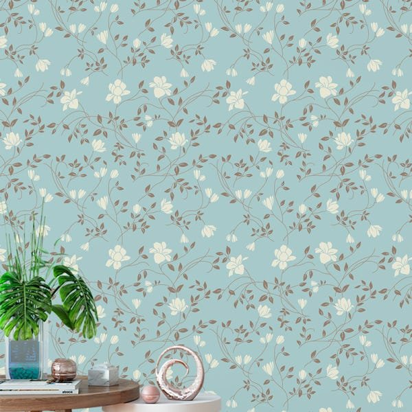 Papel de Parede Adesivo Floral Turquesa - 006 - 1