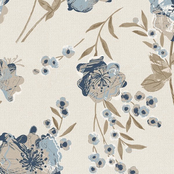 Papel de Parede Adesivo Floral Bege e Azul - 196 - 2