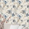 Papel de Parede Adesivo Floral Bege e Azul - 196 - 1