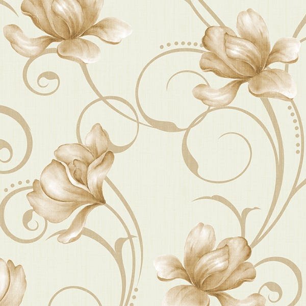 Papel de Parede Adesivo Floral Bege - 213 - 2