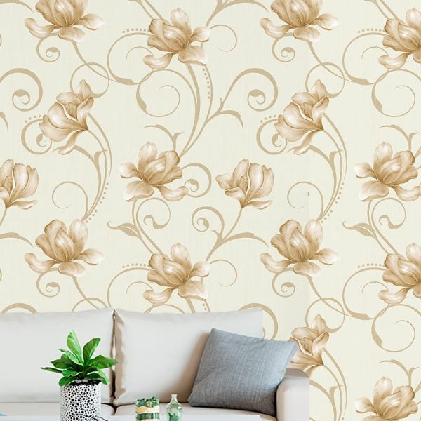 Papel de Parede Adesivo Floral Bege - 213 - 1
