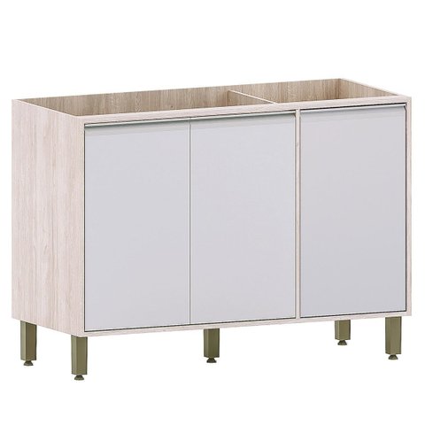 Balcão de Pia 120 Cm para Cozinha 3 Portas Atenas Cinza Cristal