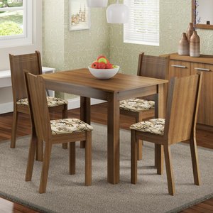 Conjunto Sala de Jantar Madesa Rute Mesa Tampo de Madeira com 4 Cadeiras - Rustic/lírio Bege