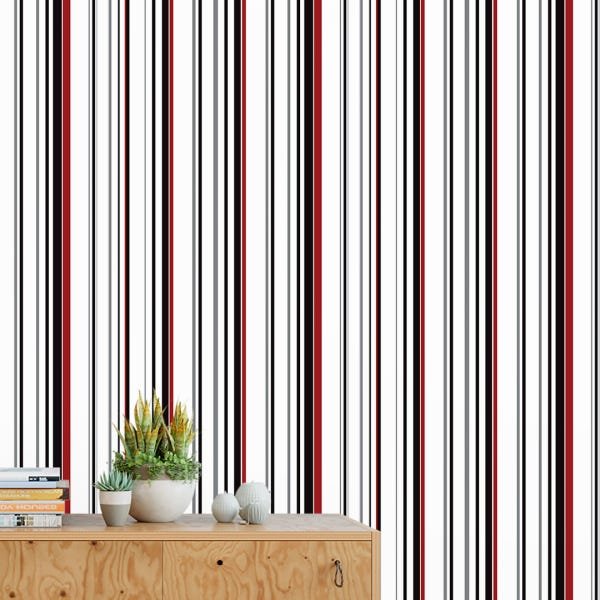 Papel de Parede Adesivo Listrado Vermelho e Preto - 056 - 1