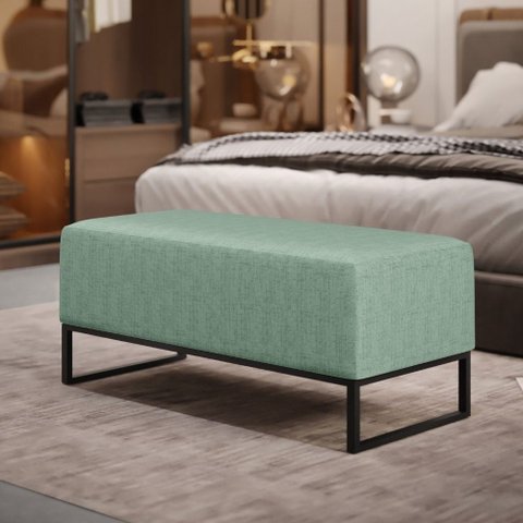 Puff Decorativo Sala de Estar Cléo 90cm Base de Ferro Preto W01 Linho Verde Menta - Lyam Decor