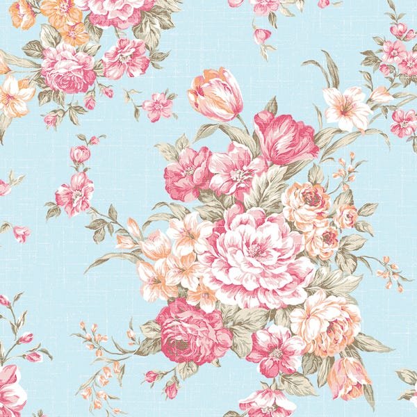Papel de Parede Adesivo Floral Azul e Rosa - 182 - 2