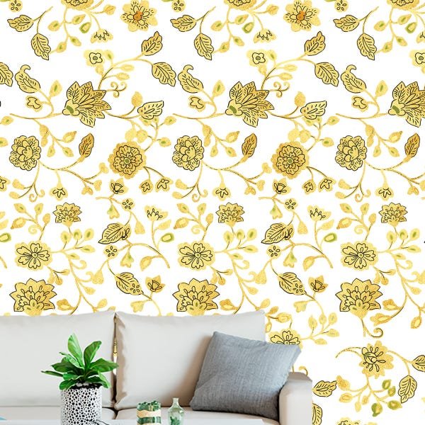 Papel de Parede Adesivo Floral Amarelo - 098 - 1