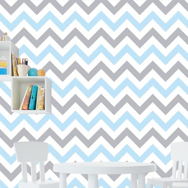 Papel de Parede Adesivo Chevron Azul e Cinza - 033 - 1