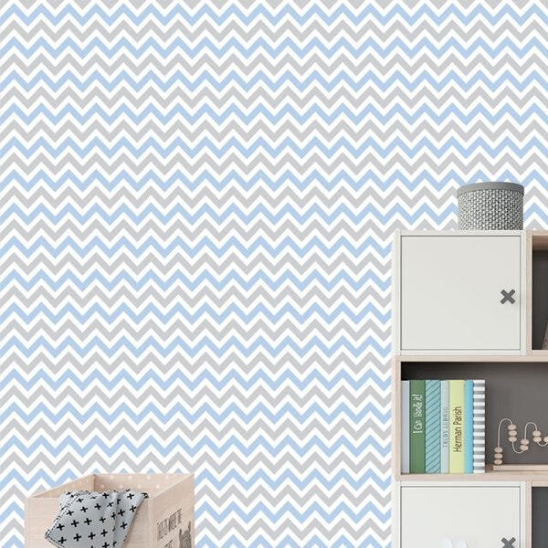 Papel de Parede Adesivo Chevron Azul e Cinza - 022 - 1