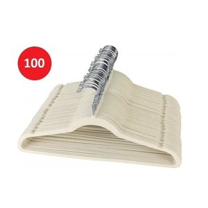 Kit 100 Cabides De Veludo Ultra Fino Antideslizante Bege