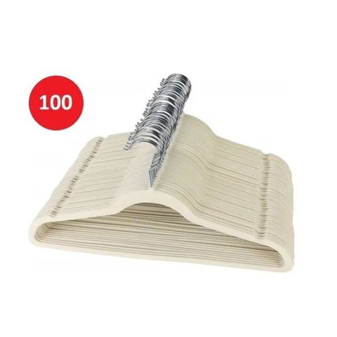 Kit 100 Cabides De Veludo Ultra Fino Antideslizante Bege
