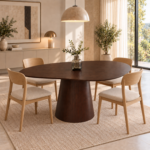 Mesa de Jantar Orgânica Eclat Base Cone Oval 190x110cm - MDF Tabaco
