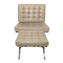 Ver imagem 2 de Poltrona com Banqueta Barcelona Base Cromada Couro Natural Legitimo:off-white